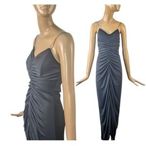 Vintage‎ 70s Climax David Howard Ruched Maxi Dress Gown Rhinestone Strappy slip